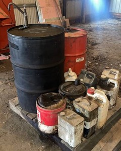 lot 308 image: Gear Oil and Hydraulic Oil LOT - Barrel with Pump and More