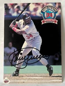 lot 1B image: Kirby Puckett Signed 4x6 Card with JSA COA and Ticket Stub from 1997 Kirby Puckett Weekend - Minnesota Twins Baseball