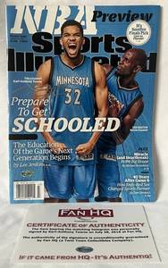 lot 11B image: Karl-Anthony Towns Signed Sports Illustrated Magazine with Fan HQ COA - Minnesota Timberwolves Basketball
