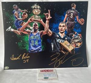 lot 30B image: Zach Lavine and Isaiah Rider Signed 11x14 Photo with Fan HQ COA - Minnesota Timberwolves Basketball