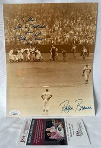 lot 38B image: Bobby Thomson and Ralph Branca Signed Sepia 8x10 Photo with JSA COA