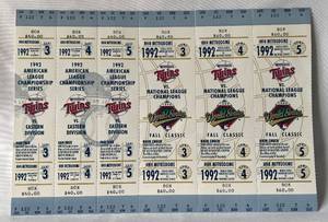 lot 41B image: Minnesota Twins 1992 World Series Ticket Set - Baseball
