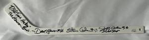 lot 33B image: Hanson Brothers Signed Mini Hockey Stick - Dave Hanson, Steve Carlson, Jeff Carlson Old Time Hockey