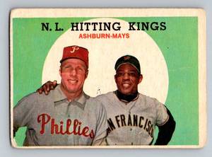 lot 13C image: Willie Mays  Richie Ashburn 1959 Topps NL Hitting Kings #317 Vintage Baseball Card