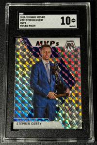 lot 3A image: Steph Curry Graded 10 Gem Mint 2019-20 Mosaic MVPs Prizm #299 Basketball Card