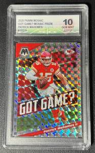 lot 11A image: Patrick Mahomes Graded 10 Gem Mint 2020 Mosaic Prizm Got Fame #GG16 Insert Football Card
