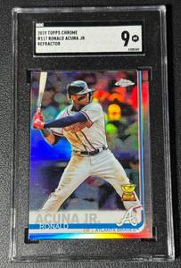 lot 39A image: Ronald Acuna Jr. Refractor SGC 9 MT 2019 Topps Chrome #117 Rookie Cup Baseball Card