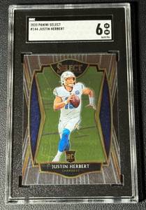 lot 43A image: Justin Herbert RC 2020 Select #144 SGC Graded 6 EX-NM Rookie Football Card