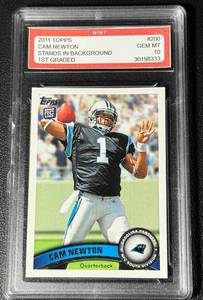 lot 46A image: Cam Newton RC Graded 10 Gem Mint 2011 Topps 1st Graded #200 Rookie Football Card