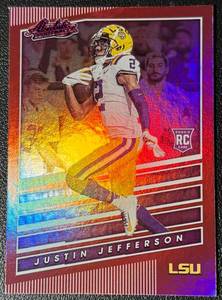 lot 58A image: Justin Jefferson RC Red Foil 2020 Chronicles Draft Picks Absolute #9 Rookie Minnesota Vikings Football Card