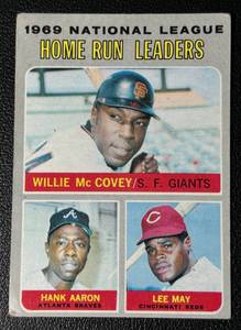 lot 60A image: Hank Aaron  Willie McCovey  Lee May 1970 Topps #65 NL HR Leaders Vintage Baseball Card