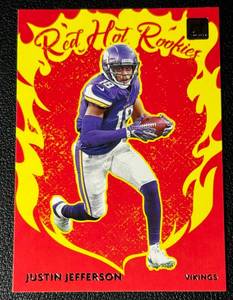 lot 66A image: Justin Jefferson RC Insert 2020 Donruss Red Hot Rookies #RH-JJ Minnesota Vikings Football Card