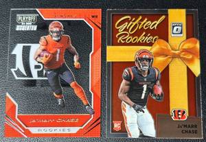 lot 69A image: JaMarr Chase 2 Card Rookie Football Lot