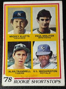 lot 70A image: Paul Molitor and Alan Trammell RC 1978 Topps #707 Rookie Shortstops Vintage Baseball Card
