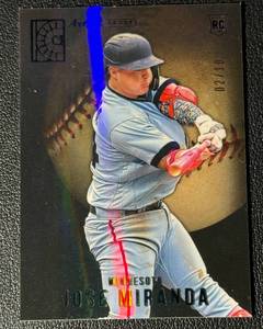 lot 76A image: Jose Miranda Numbered 210 Super Short Print RC Foil 2022 Capstone #39 Rookie RARE Minnesota Twins Baseball Card