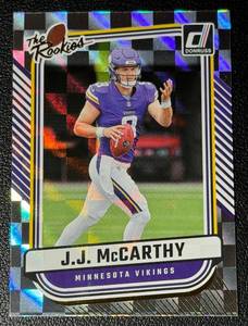 lot 95A image: JJ McCarthy RC 2024 Donruss The Rookies #TR-1 Minnesota Vikings Football Card