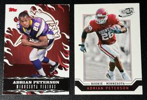 lot 100A image: Adrian Peterson 2 Card RC Rookie Lot Minnesota Vikings Football