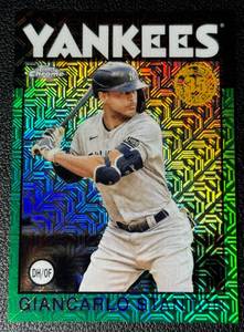 lot 108A image: Giancarlo Stanton 99 Green Mojo Refractor 2021 Topps Chrome #86TC-4, numbered 4899, Baseball Card