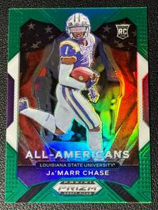 lot 111A image: JaMarr Chase RC Green Refractor 2021 Prizm Draft Picks #185 Rookie Football Card