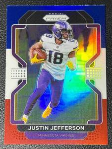 lot 130A image: Justin Jefferson RedWhiteBlue Prizm 2021 #125 Minnesota Vikings Football Card
