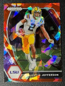 lot 143A image: Justin Jefferson Cracked Ice 2001 Prizm Draft Picks #56 Rookie Football Card