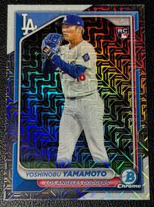 lot 145A image: Yoshinobu Yamamoto RC Mojo Refractor 2924 Bowman Chrome #73 Rookie Baseball Card