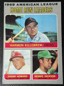 lot 147A image: Harmon Killebrew  Reggie Jackson  Frank Howard 1970 Topps AL HR Leaders #66 Vintage Baseball Card