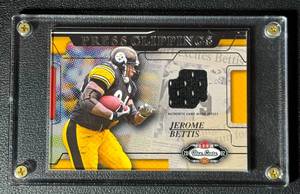lot 50C image: Jerome Bettis Relic 2002 Fleer Box Score Press Clippings , Game Worn Jersey Football Card