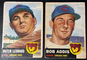 lot 157A image: 1953 Topps 2 Card Chicago Cubs Lot Bob Addis #157 and Dutch Leonard #155 Vintage Baseball Cards