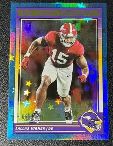 lot 160A image: Dallas Turner RC Blue Foil 399 2024 Score #308, numbered 33399, Rookie Minnesota Vikings Football Card