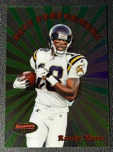 lot 165A image: Randy Moss RC Insert 1998 Bowmans Best Performers #BP5 Rookie Minnesota Vikings Football Card