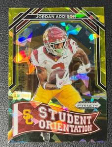 lot 166A image: Jordan Addison RC Cracked Ice Red 2003 Prizm Draft Picks Student Orientation #SO-10 Rookie Minnesota Vikings Football Card