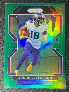 lot 176A image: Justin Jefferson Green Refractor 2021 Prizm #125 Minnesota Vikings Football Card