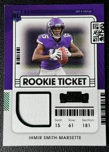 lot 185A image: Ihmir Smith-Marsette RC Relic 2021 Contenders Rookie Ticket #RTS-ISM Football Minnesota Vikings Card