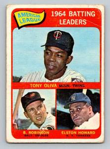lot 87 image: Tony Oliva  Brooks Robinson  Elston Howard 1965 Topps #1 AL Batting Leaders Vintage Baseball Card