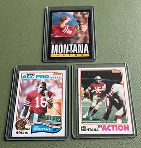 lot 95D image: Joe Montana 3 Card Lot - (2) 1982 2nd year and 1985 Topps - Vintage Football Cards