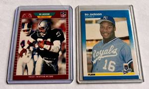 lot 105D image: Bo Jackson 2 Card Lot - 1987 Fleer RC Baseball #369 and 1989 Pr Set Football #185 Cards
