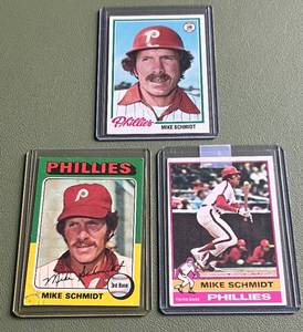 lot 204A image: Mike Schmidt 3 Card 1975, 1976, 1978 Topps Vintage Baseball Lot
