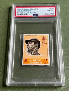 lot 3C image: Joe DiMaggio PSA 8 NM-MT 1969 Ajman Stamps Vintage Baseball Card