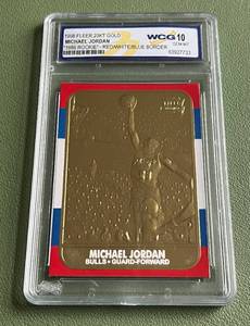 lot 4C image: Michael Jordan 1998 Fleer 23kt Gold Graded 10 Gem Mint  Limited Edition Basketball Card