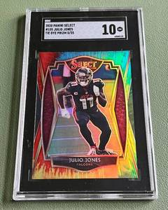 lot 6D image: Julio Jones SGC 10 Gem Mint 25 Tie Dye Prizm 2020 Select #105, numbered 525, RARE Football Card