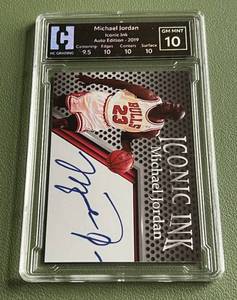 lot 7D image: Michael Jordan Graded 10 Gem Mint 2019 Iconic Ink Facsimile Auto Basketball Card