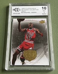 lot 9E image: Michael Jordan Graded 10 Gem Mint 2009-10 Upper Deck MJ Legacy Collection Gold #23 Basketball Card