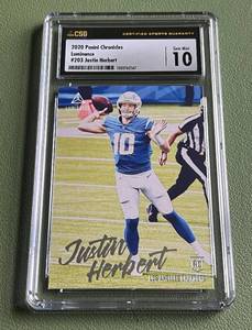 lot 11E image: Justin Herbert RC CSG Graded 10 Gem Mint 2020 Chronicles Luminance #203 Rookie Football Card