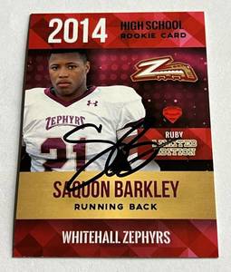 lot 13E image: Saquon Barkley Auto 2014 High School Promo Rookie Football Card - Limited Edition Only 2000 Made