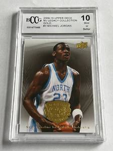 lot 17E image: Michael Jordan Graded 10 Gem Mint 2009-10 Upper Deck MJ Legacy Gold #3 Basketball Card
