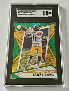 lot 202B image: Chase Claypool SGC 10 Gem Mint 25 2021 Rookies & Stars #24 Green Pulsar Numbered 325 Football Card