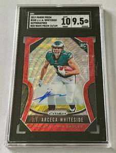 lot 201B image: J.J. Arcega-Whiteside RC Auto 149 2019 Red Wave Prizm #347, SGC 10  9.5, numbered 12149 Football Card