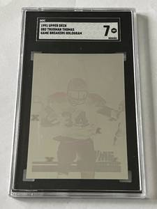 lot 198B image: Thurman Thomas SGC 7 NM 1991 Upper Deck Game Breakers Hologram #GB2 Football Card