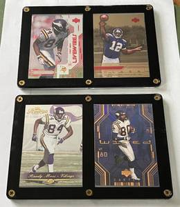lot 188B image: Randy Moss, Cris Carter, Daunte Culpepper 4 Card Encased Lot Minnesota Vikings Football